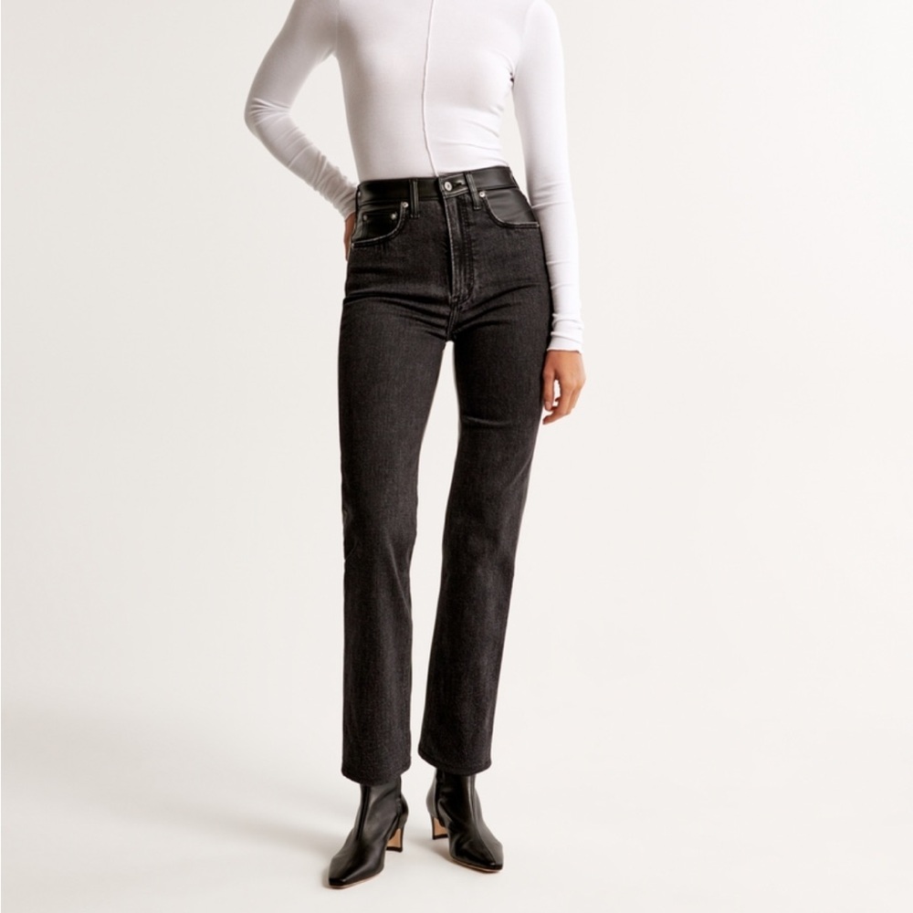 Abercrombie Mixed Fabric Ultra High Rise Ankle Straight Jean